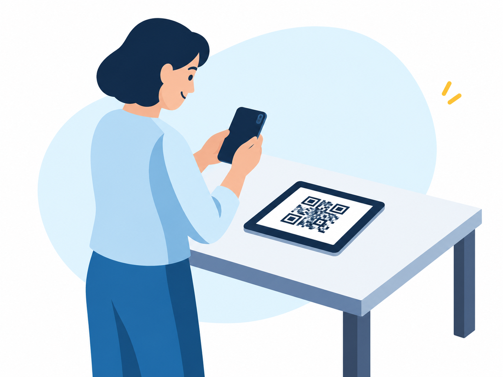 測定後の二次元コードを、ご自身のスマートフォンで読み取る場面