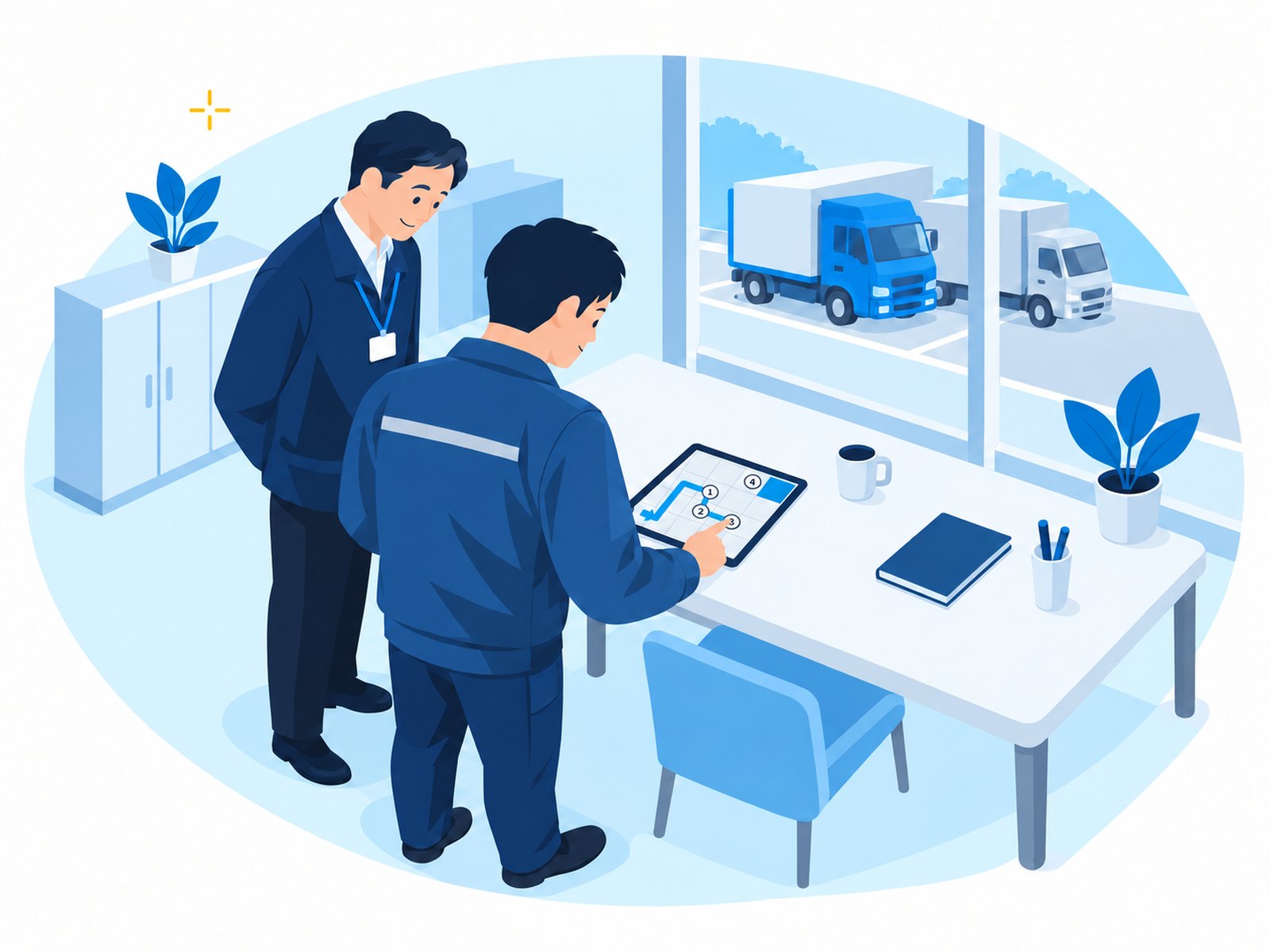 運送会社の出勤時チェック風景（現場写真）